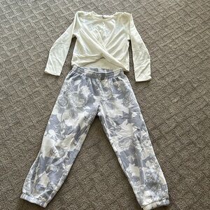 Sweet white sweatshirt. Size 14 (runs small) & floral sweat pants (size 12)